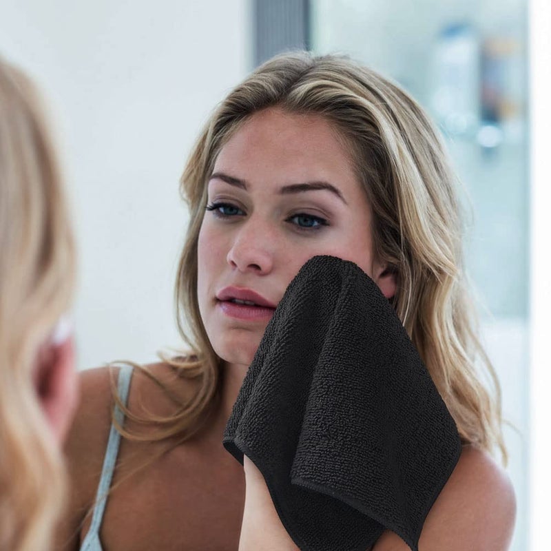 اورايتي مجموعة مناشف كبيرة من Orighty، 50 قطعة، مناشف من الألياف الدقيقة عالية الامتصاص وفائقة النعومة، مناشف غسيل متعددة الأغراض للحمام والفندق والمنتجعات الصحية وصالة الألعاب الرياضية، مقاس 12 × 12 بوصة، أسود - Image 5